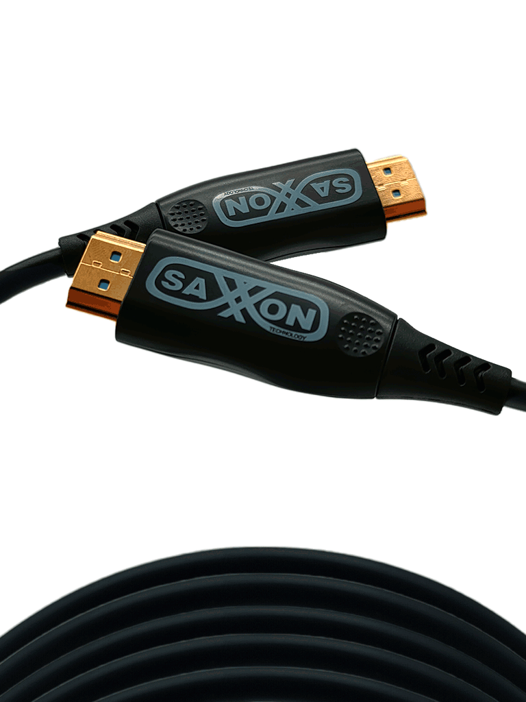 SAXXON SX50HDF047 - Cable HDMI de 50 Metros por Fibra Óptica 4K@60Hz / Fibra 4 hilos + 7 hilos cobre estañado / Compatible con HDMI 2.0 / Alta velocidad 18 Gbps / 3D / HDR / Caja de Aleación de Zinc / Calidad Premium #SA1