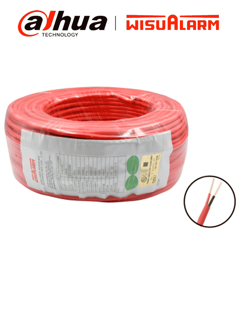 DAHUA WISUALARM 2X14AWG-U - Bobina de 305 metros de cable sin blindaje para alarma de Incendio, Listado por UL, Revestimiento de PVC UL105 °C de alta resistencia al fuego, Fabricado con aislamiento de cloruro de polivinilo UL105 °C altamente ignífugo #WO
