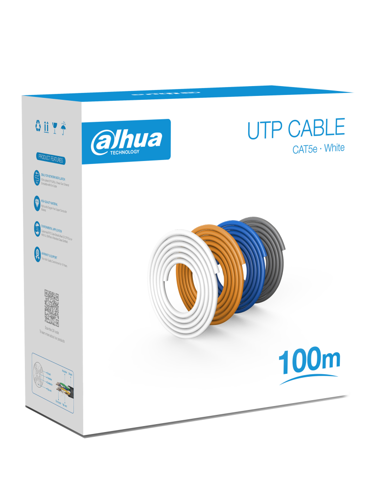 [DH-PFM920I-5EU-U-100] DAHUA PFM920I-5EU-U-100 - Bobina de 100 Mts de Cable UTP Cat5e/ 100% Cobre/ Color Blanco/ Cubierta Retardante de Flama con Certificacación ANSI/ UL CM/ Ideal para Video y Redes/