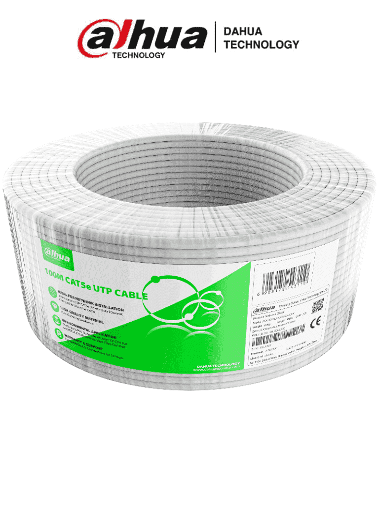 DAHUA PFM922I-5EUN-C-100 - Bobina de 100 metros de cable UTP Cat 5e, fabricado con conductores de aluminio revestidos de cobre (CCA), en color blanco. Ideal para uso en interiores, con cubierta FR-PVC retardante de flama #KitSep