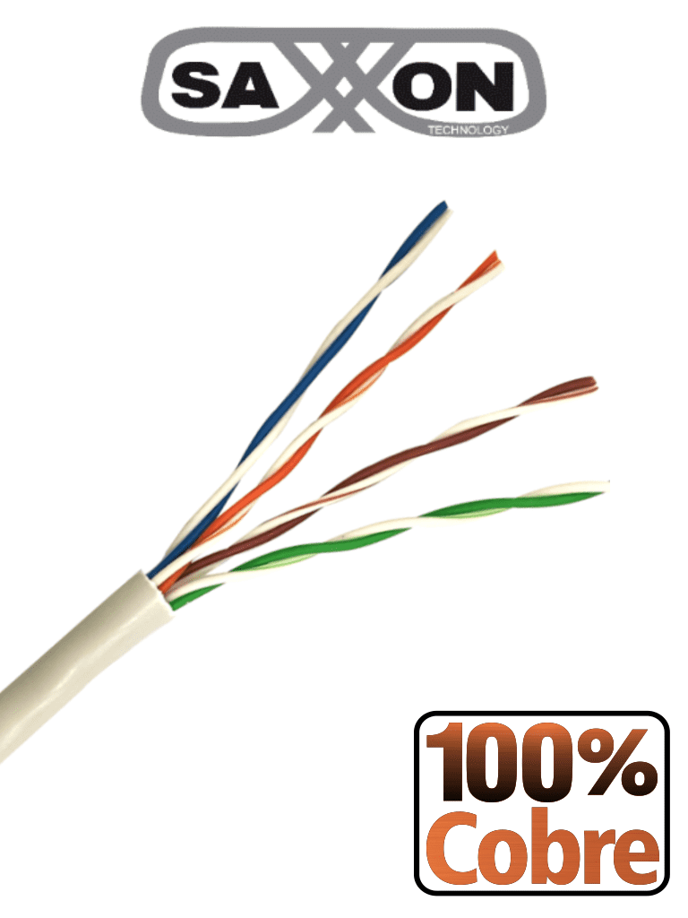 [OUTP5ECOP100BC] SAXXON OUTP5ECOP100BC - Bobina de Cable UTP Cat5e 100% Cobre/ 100 Metros/ Color Blanco/ Uso Interior/ 4 Pares/ Soporta Pruebas de Rendimiento/ Ideal para Cableado de Redes y Video/