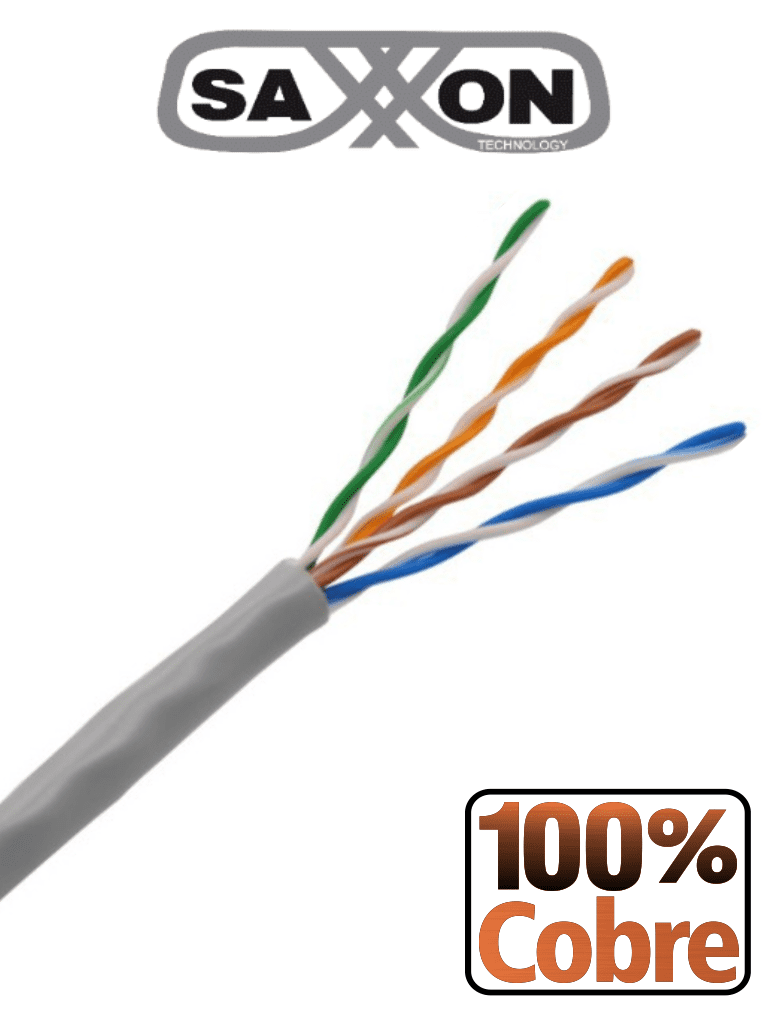 [OUTPCAT5E100M] SAXXON OUTPCAT5E100M - Bobina de Cable UTP Cat5e 100% Cobre/ 100 Metros/ Color Gris/ Uso Interior/ 4 Pares/ Soporta Pruebas de Rendimiento/ Ideal para Cableado de Redes y Video/
