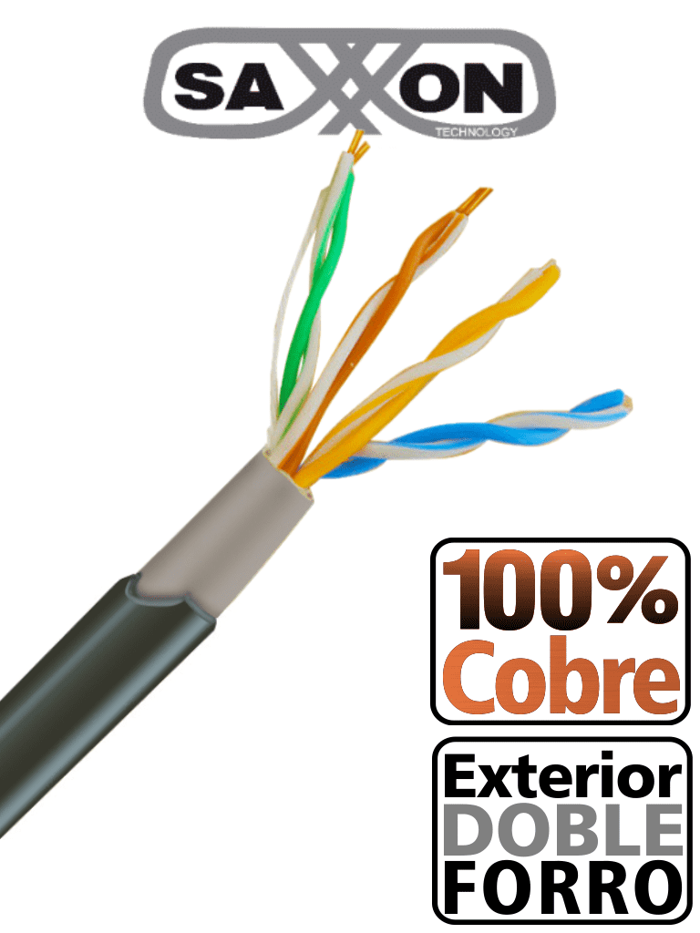 [OUTPCAT5ECOPEXT] SAXXON OUTPCAT5ECOPEXT - Bobina de Cable UTP Cat5e 100% Cobre/ 305 Metros/ Exterior con Doble Forro/ Color Negro/ Ideal para Cableado de Redes de Datos y Video/