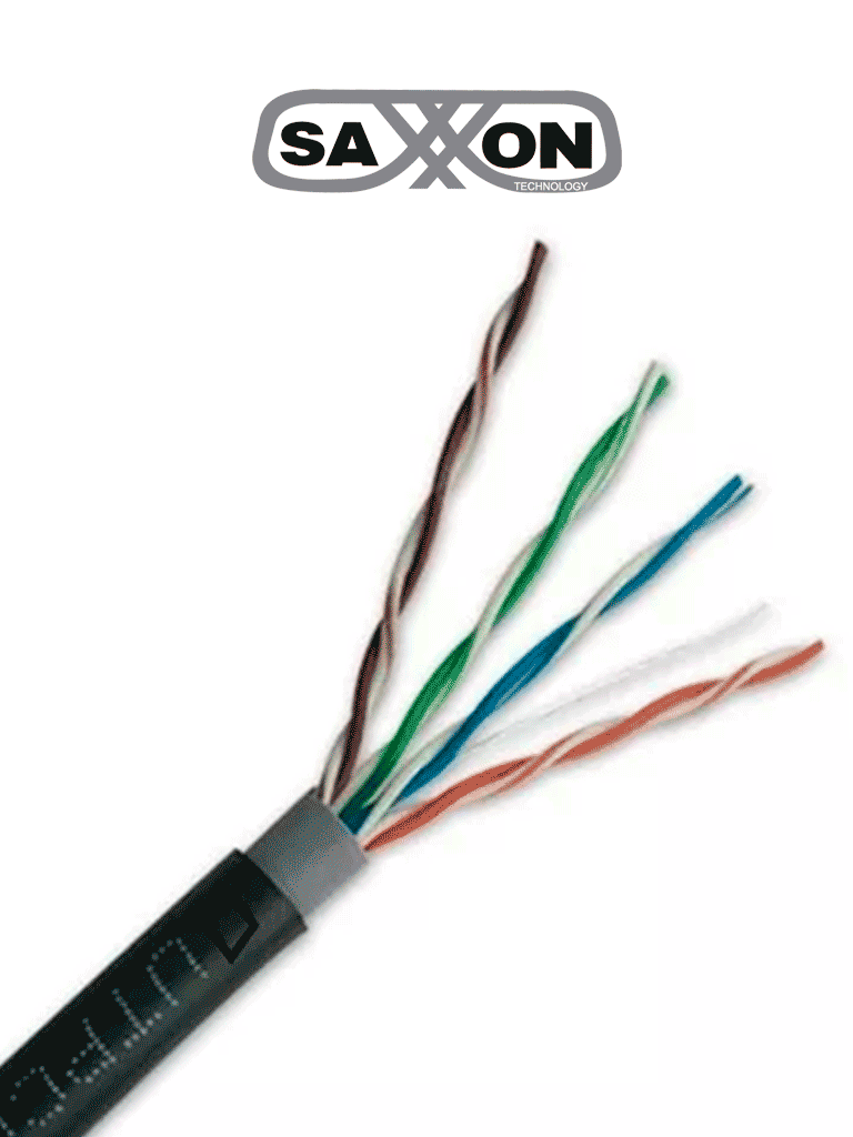 [OUTPCAT5ECOPEXT100] SAXXON OUTPCAT5ECOPEXT100 - Bobina de 100 Metros de Cable UTP Cat5e 100% Cobre/ Exterior con Doble Forro/ Color Negro/ Ideal para Cableado de Redes de Datos y Video/