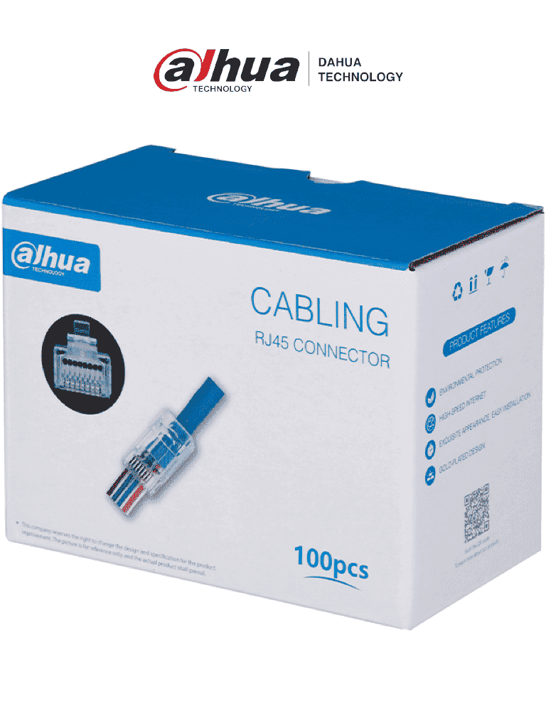 [DH-PFM976-531-PT] DAHUA PFM976-531-PT - Caja con 100 Plugs Pass through RJ45 Cat5e/ Chapado de Oro de 15 U"/ Clasificación de Resistencia al Fuego UL94V-2 / #LoNuevo #CONEEN