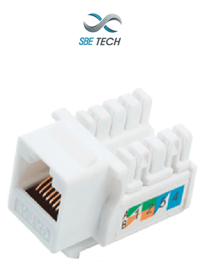 SBE TECH 2302WT- Módulo jack keystone RJ45, 8 hilos, CAT 5e, compatible con calibres AWG 22-26, color blanco