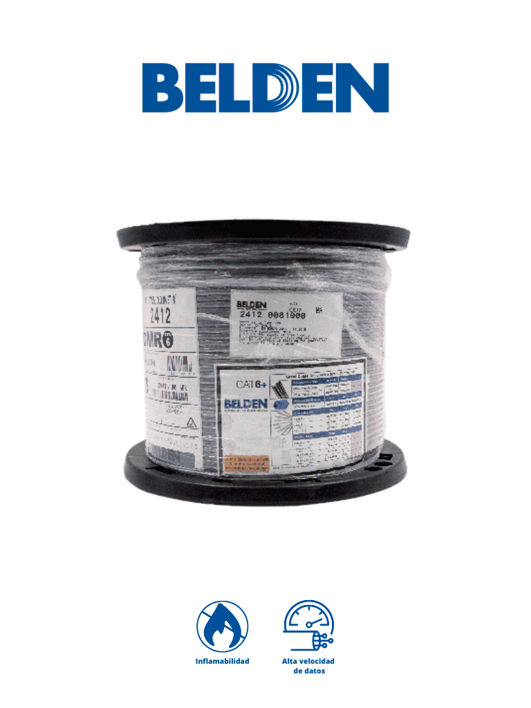 [24120081000] BELDEN 24120081000 - Cable UTP 100% cobre / Categoria 6+ / IBDN / GIGAFLEX 2412 CMR / Color gris / Bobina de 305 Mts