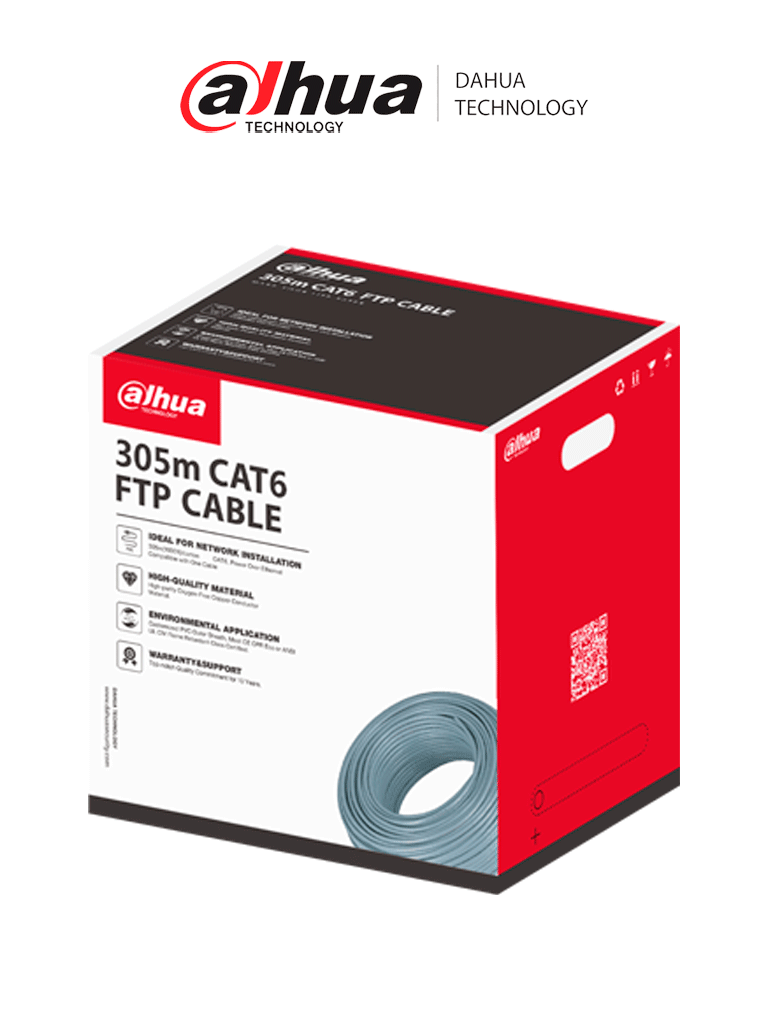 [DH-PFM920I-6F-C] DAHUA DH-PFM920I-6F-C Bobina de cable UTP/ 305m FTP CAT6 / caja FTP CAT6, alimentación a través de Ethernet/ Material conductor de cobre libre de oxígeno de alta pureza/ Cubierta exterior de PVC personalizada/ clase de retardante de llama certificado #MCI