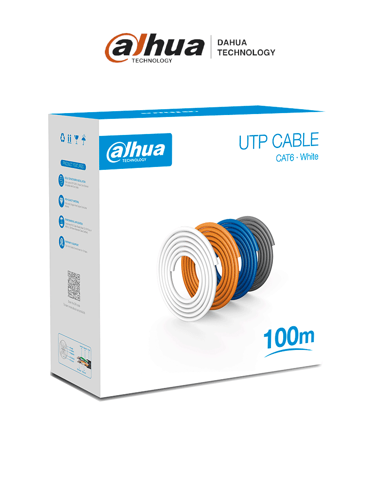 [DH-PFM920I-6UN-C-100] DAHUA PFM920I-6UN-C-100 - Bobina de 100 Mts de Cable UTP Cat6/ 100% Cobre/ Color Blanco/ Cubierta Retardante de Flama con Certificación CE CPR Eca/ Ideal para Video y Redes/