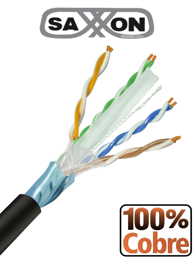 [OFTPCAT6COPEXT] SAXXON OFTPCAT6COPEXT - Bobina de Cable FTP Cat6 100% Cobre/ 305 Metros/ Blindado/ Color Negro/ Uso Exterior/ Ideal para Cableado de Redes de Datos y Video/ Cert ISO9001/ UL / RoSH/