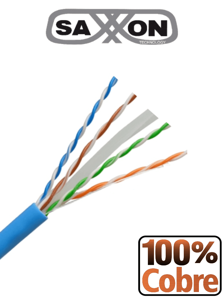 [OUTP6COP100B] SAXXON OUTP6COP100B - Bobina de Cable UTP Cat6 100% Cobre/ 100 Metros/ Color Azul/ Uso Interior/ Soporta Pruebas de Rendimiento/ Cert ISO9001/ UL 444/ RoSH/ ANSI/ TIA/ EI