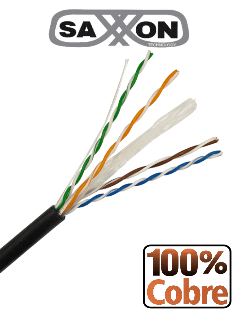 [OUTP6COP150NE] SAXXON OUTP6COP150NE - Bobina de Cable UTP Cat6 100% Cobre/ 150 Metros/ Uso Exterior/ Cubierta LDPE/ 4 Pares/ Soporta Pruebas de Rendimiento/ Cumple con Estandares ISO / IEC 11801 Ed2; EIA / TIA568B/ UL/ Ideal para Cableado de Redes y Video/