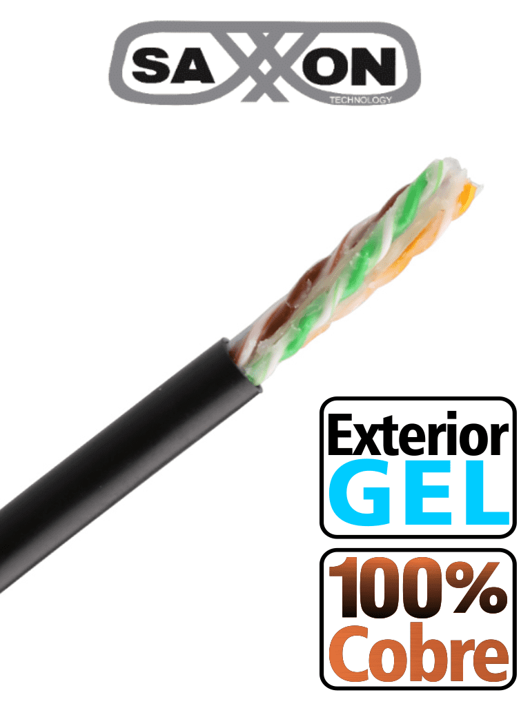 [OUTPCAT6GCOPEXT] SAXXON OUTPCAT6GCOPEXT- Bobina de Cable UTP Cat6 100% Cobre con Gel/ 305 Metros/ Uso Exterior/ Color Negro/ Cumple con Estandares: ISO/ IEC 11801 Ed2; EIA/ TIA568/ Ideal para Cableado de Redes y Video/