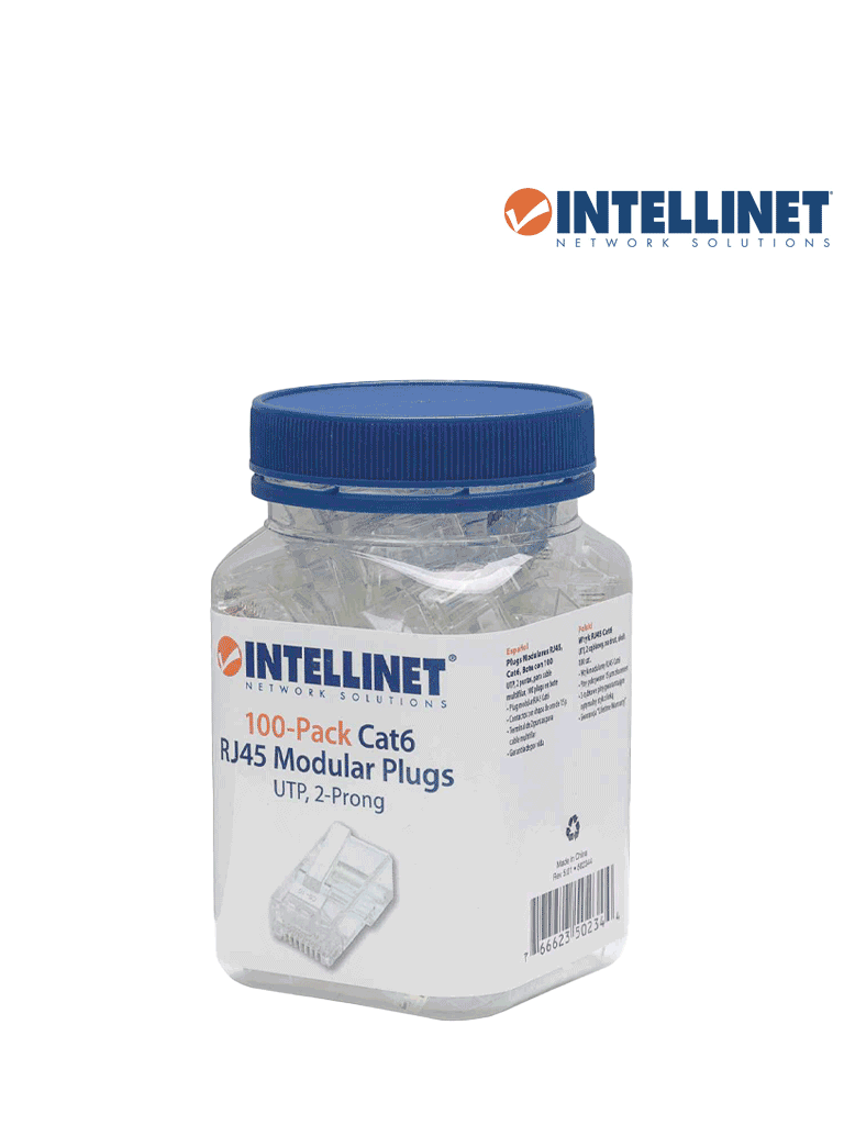 [502344] INTELLINET 502344 PLUG RJ45 CAT6 MULTIFILAR UTP BOTE 100 PZAS ORO 15-MICRAS UTP, 2 puntas, para cable multifilar, 100 plugs en bote