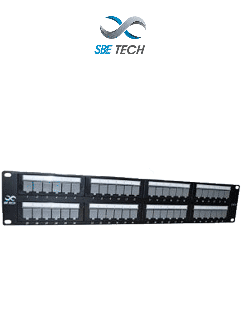 SBE TECH PPC648P - Panel de parcheo categoría 6 con 48 puertos, cumple con los estándares ANSI/TIA 568-C.2 e ISO 11801 2a Edición, y es producto certificable