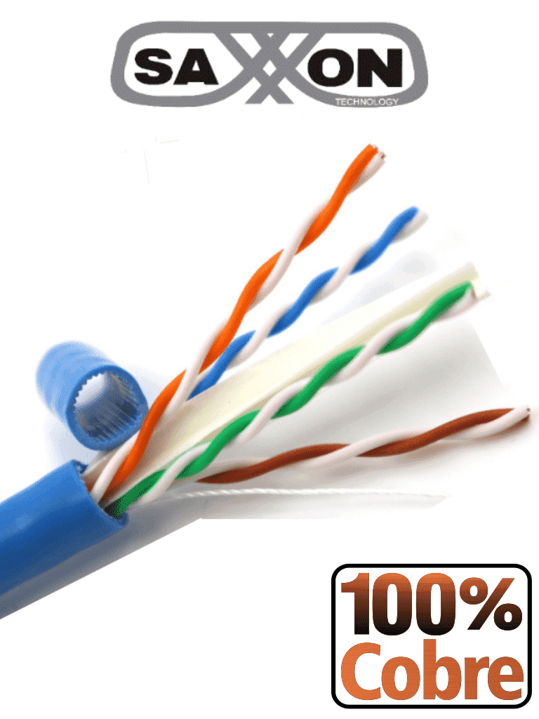 [OUTPCAT6AAZO] SAXXON OUTPCAT6AAZO - Bobina de Cable UTP Cat6A 100% Cobre/ 305 Metros/ Uso Interior/ Color Azul/ Categoría 6A/ 4 Pares/ Soporta Estandares: YD / T1019-2001, ISO / IEC 11801, ANSI / TIA / EIA-568/ Ideal para Cableado de Redes/