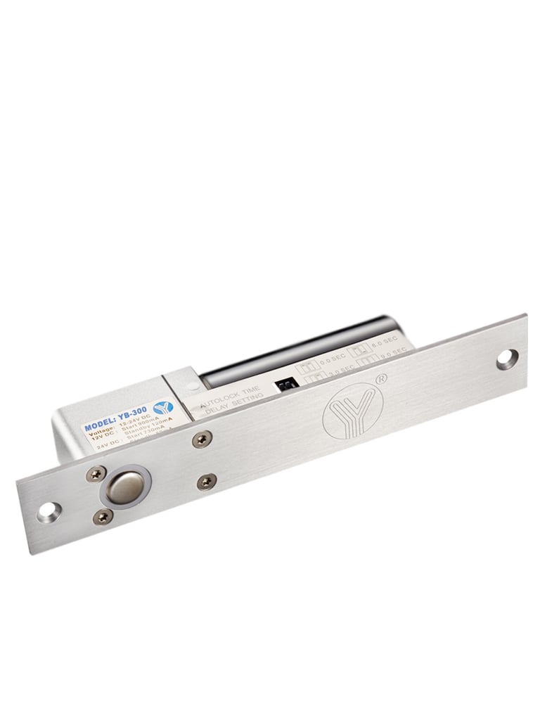 YLI YB300 - Cerradura Eléctrica de perno Soporta 800 Kg / Función NO / Voltaje 12 y 24 VDC / Retardo 3,6 y 9 segundos / Fail Safe / Compatible con controles de acceso / Compatible Soporte de fijación BBK600 #HD5