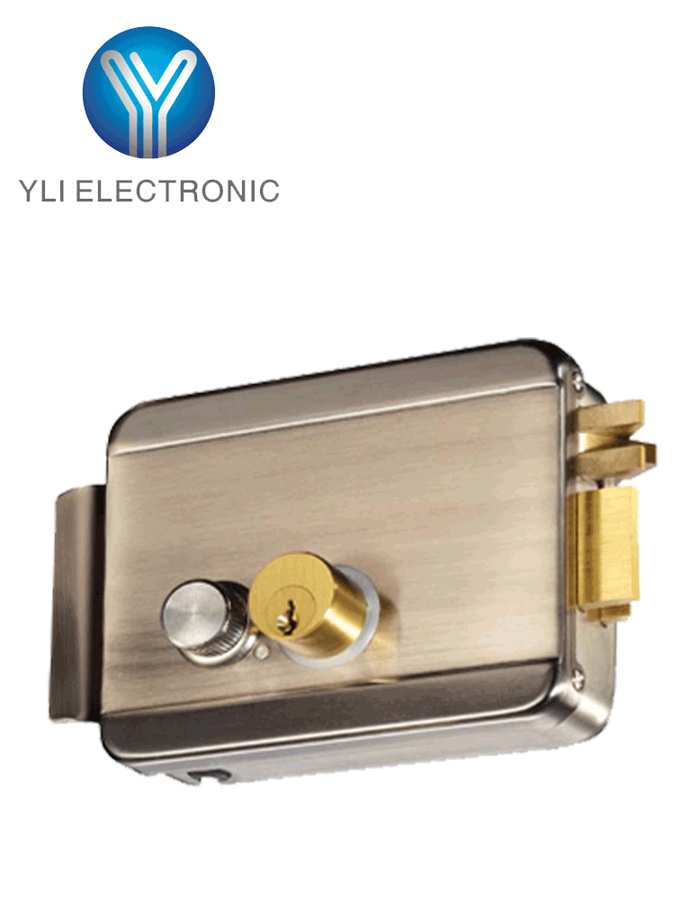 YLI ABK702BR - Cerradura Eléctrica Derecha / Carcasa Metálica / Apertura con Botón, Llave / 12VDC / Uso Interior / Compatible con Controles de Acceso #YL1
