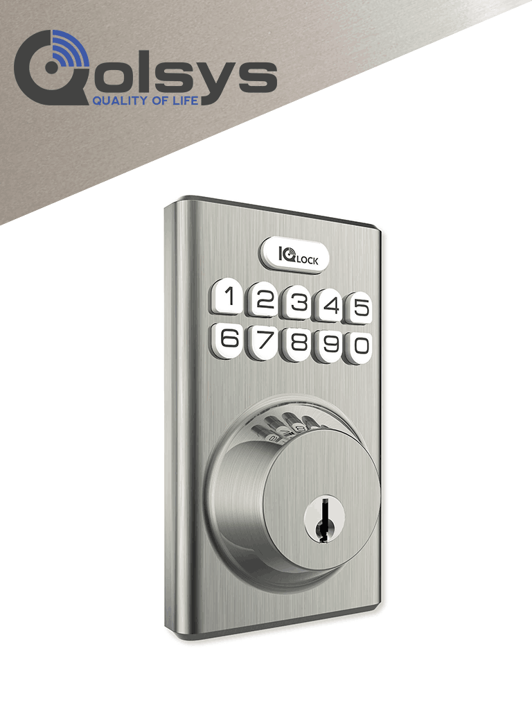 QOLSYS IQDLK-PGK-SN Cerradura con botón pulsador - Cerradura Inteligente PowerG, color Níquel Satinado (Satin Nickel) #IQmania