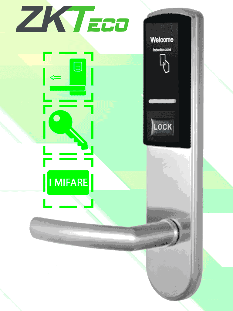 ZKTECO LH3000L - Cerradura Izquierda para Hotel con Tecnología Mifare 13.56 MHz, Compatible con Puertas de 40 a 55 mm de Grosor, 2 Pestillos de Seguridad, Fabricada en Acero Inoxidable, Capacidad de Registro de 224 Eventos #MCI2 #ZMCIQ2
