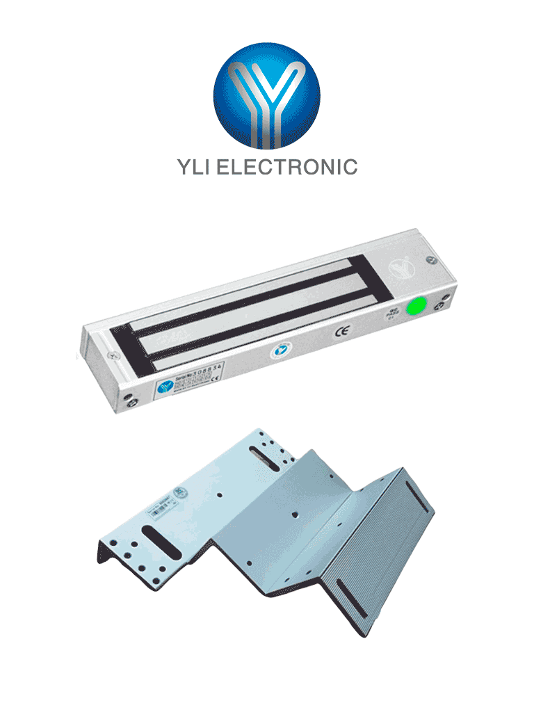 [PaqueteYM500NLED+MBK500NZL] YLI YM500NLEDPACK - Paquete de Cerradura Magnética con Indicador LED y Soporte MBK500NZL Control de Acceso para Interiores 500 kg (1200 lb) de Fuerza Doble Voltaje 12V/24V DC
