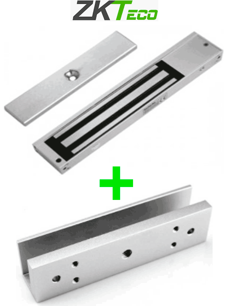 [LM-2805+LMB-280U] ZKTECO LM200LEDSU - Paquete de contrachapa magnética de 200 Kg a 12 VDC con señal NC que incluye soporte en U para colocación en puertas de vidrio