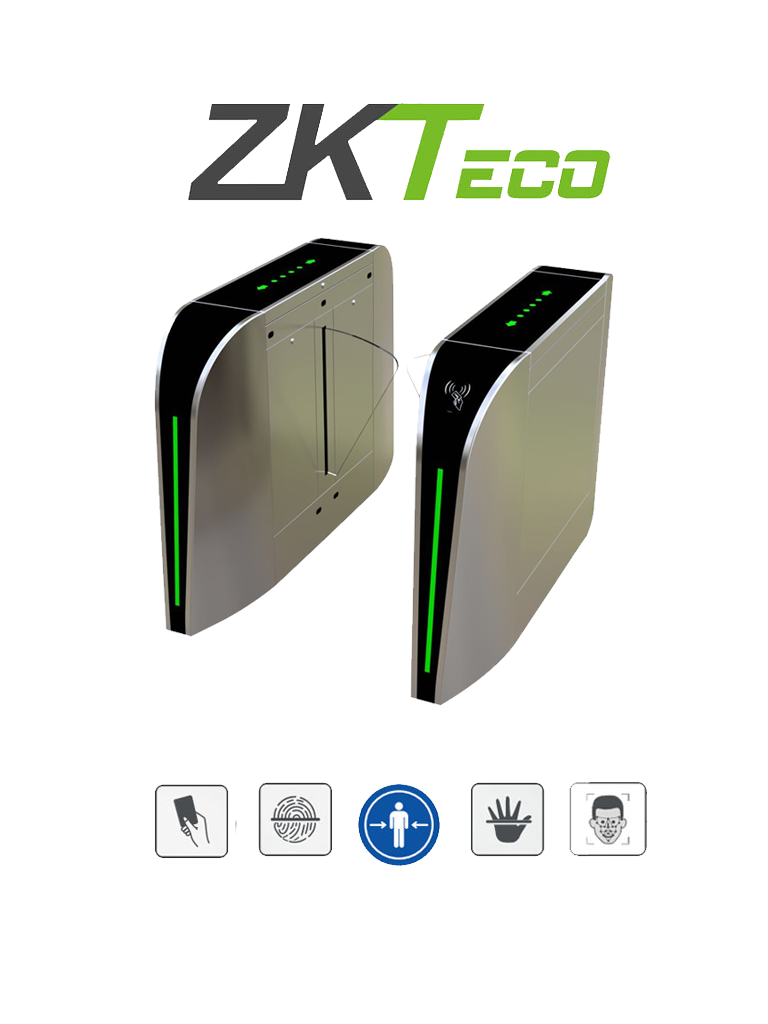 [FBL300] ZKTECO FBL300 - Barrera Peatonal Tipo Flap Bidirecc. / 2 Chasis Acero SUS304// Aleta de Acrílico/ 110V/ 35 Personas x Min/ Carril 60 cm/ Exterior Protegido/ 2 millones de Ciclos/ 5 pares de Infrarrojos / No cuenta con Lectores y Panel