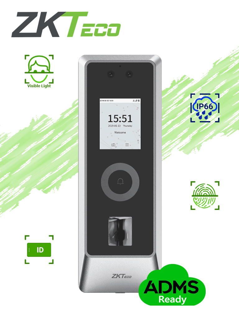 ZKTECO PROMA - Control de Acceso Facial / Exterior IP66 / IK07 / 30,000 rostros / 10,000 huellas / 50,000 tarjetas / ADMS #ZKA #MCI2
