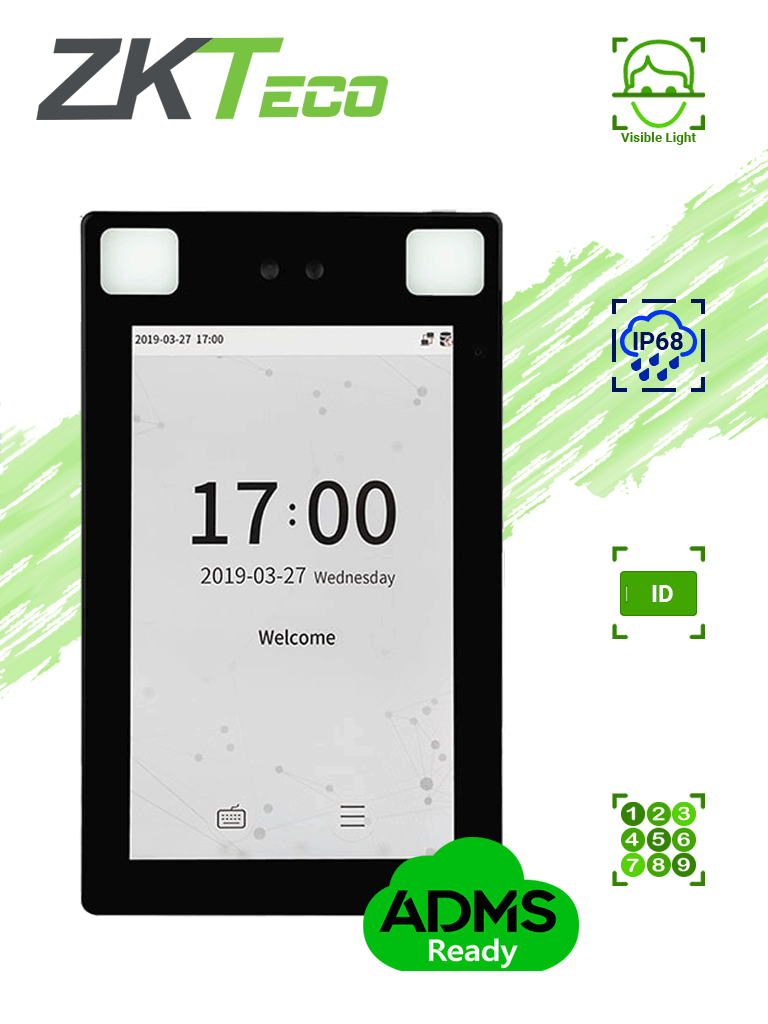 ZKTECO ProFace X- Terminal de Control de Acceso con Reconocimiento Facial/ para Exterior de -30° hasta 60°/ 30,000 Rostros/ 50,000 Tarjetas RFID 125 Khz/ 8 Pulgadas/ IP68/ IK04/ Serie Visible Light #FEB1