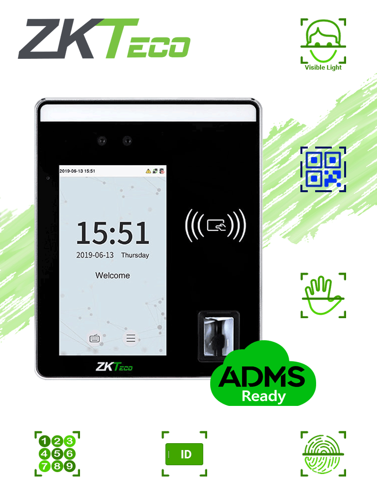 ZKTECO SpeedfaceH5L - Terminal de Control de Acceso y Asistencia/ 6000 Rostros/ 10000 Tarjetas o QR/ 6000 Huellas/ 3000 Palmas/ Pantalla Touch de 5/ Reconocimiento a 2m/ Serie Visible Light/ TCP/IP #ZKA