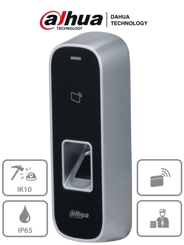 DAHUA ASI1202M-D- Control de Acceso Antivandálico para Exterior/ 3,000 Huellas/ 30,000 Tarjetas ID/ 150,000 Registros/ Metálico/ TCP/IP/ Protección IK10 e IP65/ E&S de Alarma/ RS-485 y Wiegand/ Soporta Lectora Adicional/ #BuenFinDahua20