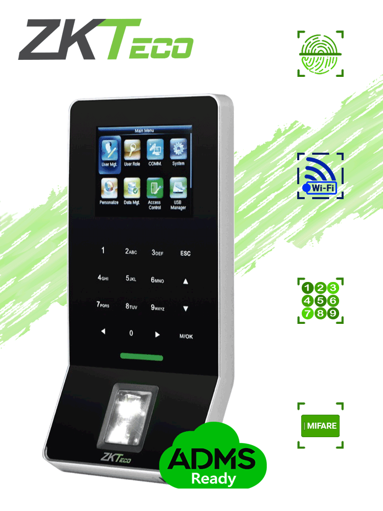 ZKTECO F22Mifare - Control de Acceso y Asistencia / 3000 Huellas / 5000 Tarjetas Mifare / Teclado Táctil / Sensor de Huella BIO ID / Conexión TCPIP / WiFi / ADMS Gratis #ZKA