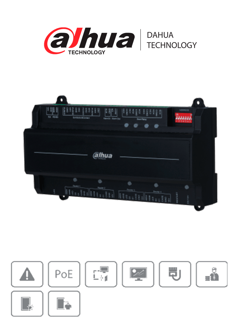 DAHUA ASC2204B-S - Panel de Control de Acceso para 4 Puertas y 4 Lectoras/ TCP/IP/ Comunicación RS-485 y Wiegand/ 100,000 Usuarios, 3,000 Huellas y 500,000 Registros/ Soporta Interlock, Anti-passback, Desbloqueo Remoto/ Funcion WatchDog/