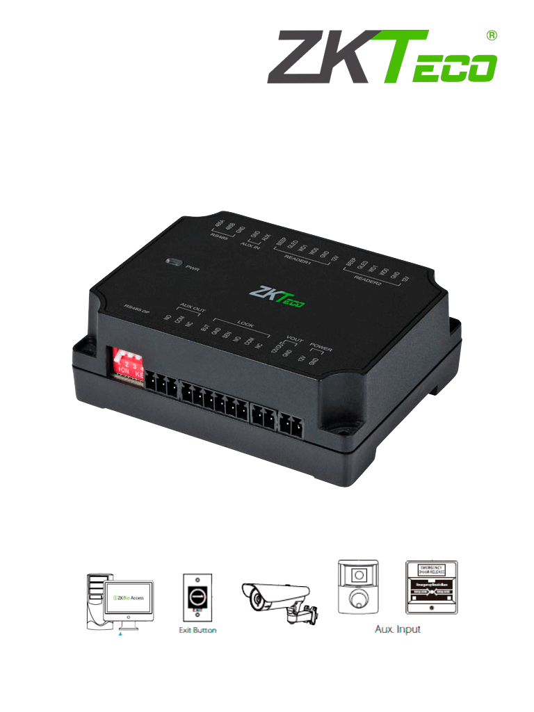 ZKTECO DM10 - Expansor para Panel de Control de Acceso C2-260 ZKT0720004 para Aumentar 1 Puerta por medio de RS485 / Agregando el Expansor DM10 puedes Aumentar y Controlar hasta 8 Puertas / Cuenta con Comunicación Wiegand /