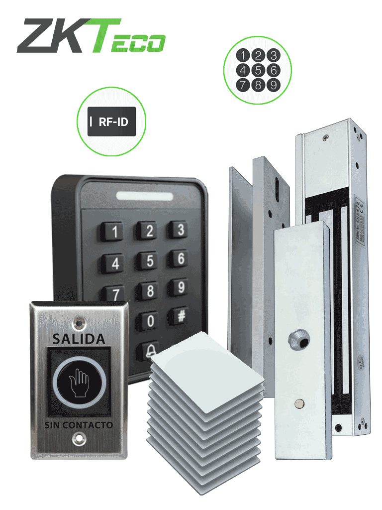 ZKTECO SA40KIT - Control de acceso KIT - Kit de acceso autónomo solución para una puerta que incluye: 1 SA40 Control de Acceso / 1 Electroimán LM1802 300Lbs / 1 Botón de salida TLEB1 / 10 Tarjetas 125 Khz