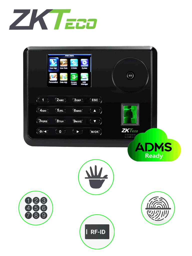 ZKTECO P160ID - Control de Acceso y Asistencia Simple / 10000 Tarjetas / 600 Palmas / 3000 Huellas / TCPIP
