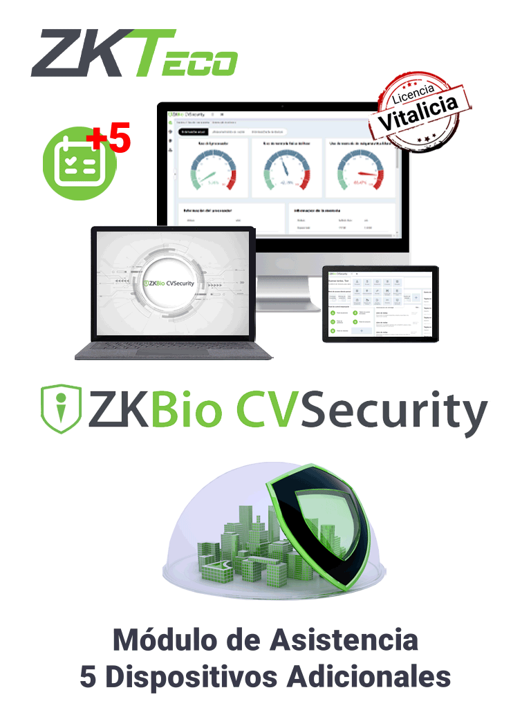 [ZKBioCV-TA-ADDON-P5] ZKTECO ZKBIOCVTAADDONP5 - Modulo Vitalicio de Asistencia para BioCVsecurity / 5 Terminales Extra /Solo Disponible cuando ya se tiene una Licencia de más de 25 Puntos y menos de 100.