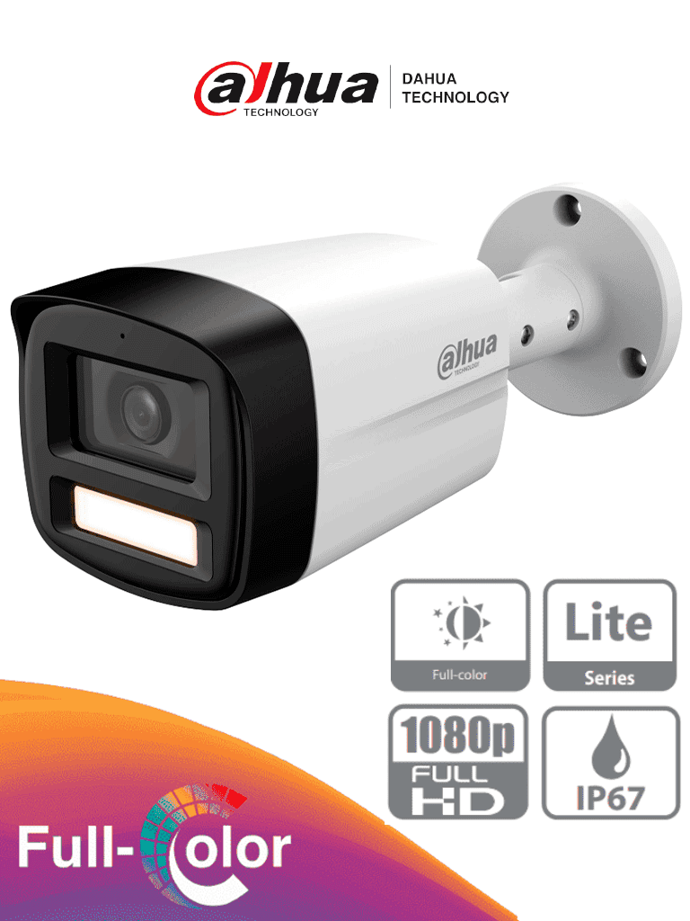 DAHUA DH-HAC-HFW1209TLMN-LED-0280B-S3 - Cámara Bullet de 2MP Full Color en 1080p con lente de 2.8mm, ángulo de 108° y alcance de iluminación de 40m, DWDR, IP67 compatible con CVI/CVBS/AHD/TVI. #M1 #BF5