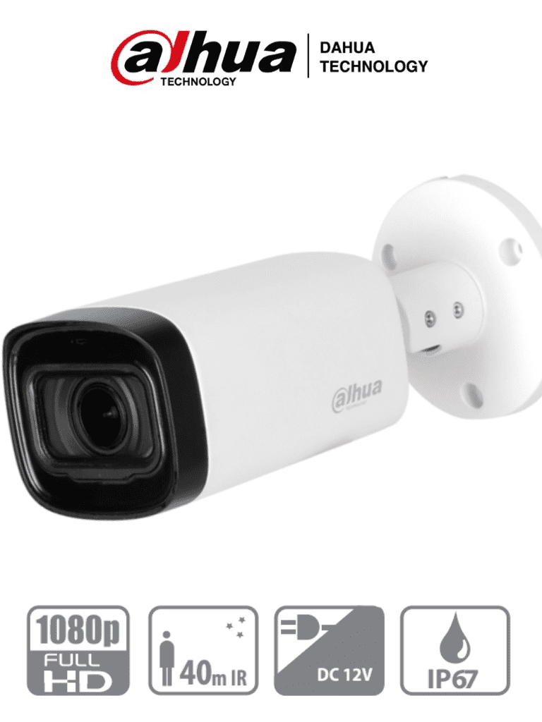 DAHUA HAC-B4A21-VF - Camara Bullet Varifocal de 2 Megapixeles/ Lente de 2.7 a 12mm/ Angulo Ajustable de 102 a 32 Grados/ IR de 30 Mts/ DWDR/ IP67/ Menu OSD/ Soporta: HDCVI/AHD/TVI y CBVS/