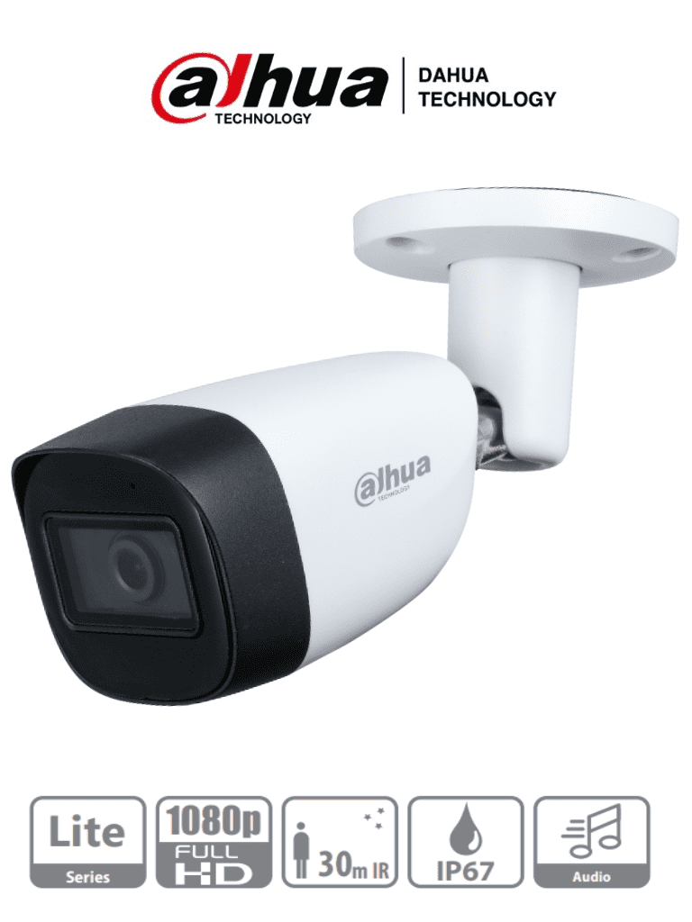 DAHUA HAC-HFW1200CMN-A- Camara Bullet 1080p/ Lente de 2.8 mm/ Microfono Integrado/ 101 Grados de Apertura/ Metalica/ IR de 30 Mts/ IP67/ Soporta CVI/CVBS/AHD/TVI/ #CLCN #DMIP