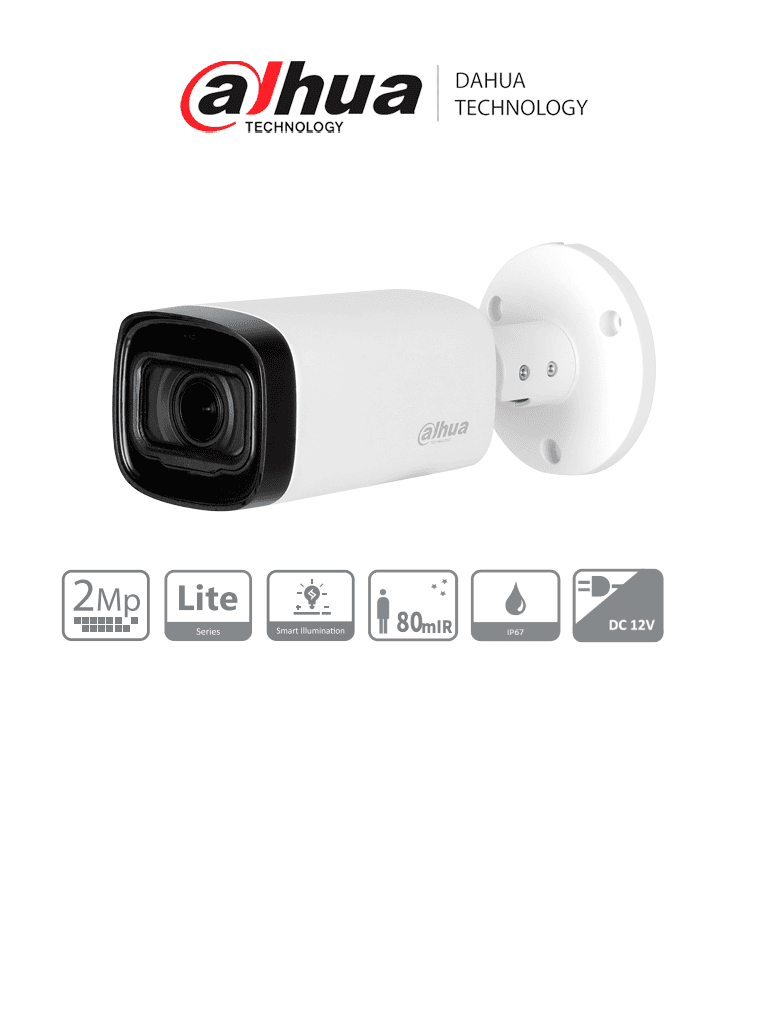 DAHUA HAC-HFW1200RN-Z-2712-S6 - Camara Bullet de 2 Megapixeles/ 1080p/ Lente Motorizado de 2.7 a 12 mm/ Super Adapt/ IR de 80 Metros/ Metalica/ IP67/ BLC/ HLC/ DWDR/ Soporta CVI/CVBS/AHD/TVI/ #1CM