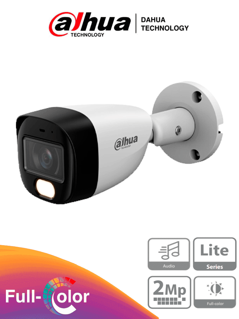 DAHUA HAC-HFW1209CM-A-LED-0280B-S3 - Cámara Bullet Full Color 1080p lente de 2.8 mm y ángulo de 108°. Micrófono integrado, WDR digital y 20 m de iluminación. Carcasa metálica IP67 para máxima resistencia. Compatible con CVI, CVBS, AHD y TV. #M1 #BF5