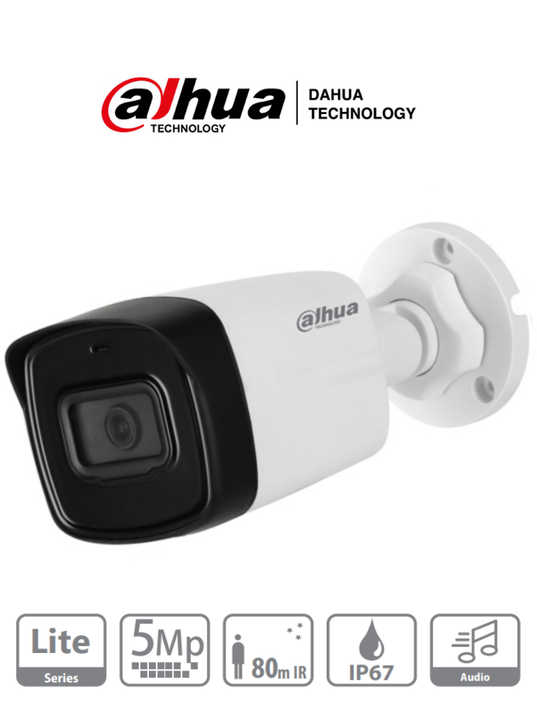 DAHUA HAC-HFW1500TL-A-28 - Camara Bullet de 5 Megapixeles/ Microfono Integrado/ Lente de 2.8mm/ IR de 80 Mts/ IP67/ Starlight/ CVI/CVBS/AHD/TVI/ #1CM