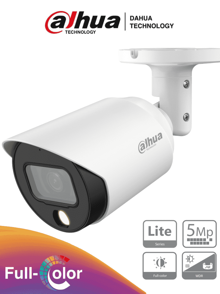 DAHUA HAC-HFW1509TN-LED - Camara Bullet Full Color de 5 Megapixeles/ Lente de 2.8mm/ 112 Grados de Apertura/ Leds para 20 Metros/ Metalica/ WDR de 120 dB/ IP67/ #FullColor