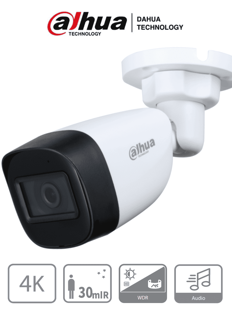 DAHUA HAC-HFW1801CN-A-0280B-S2 - Cámara Bullet 4k con Micrófono Integrado/ 8 Megapixeles/ Lente de 2.8 mm/ 106 Grados de Apertura/ 30 Metros de IR/ WDR Real de 120 dB/ Soporta: CVI/TVI/AHD/CVBS/ #ProHDCVI