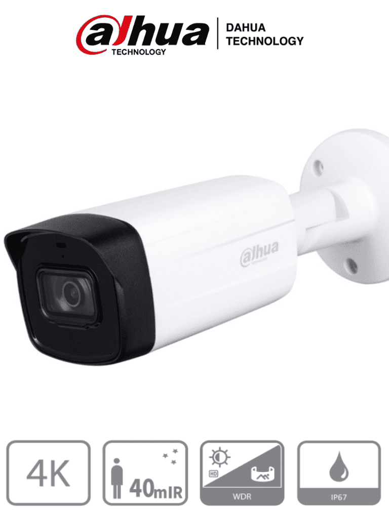 [DH-HAC-HFW1801THN-I4] DAHUA HAC-HFW1801TH-I4 - Cámara Bullet 4k/ 8 Megapixeles/ Lente de 2.8 mm/ 106 Grados de Apertura/ 40 Metros de IR/ WDR Real de 120 dB/ Super Adapt/ IP67/ Soporta: CVI/TVI/AHD/CVBS