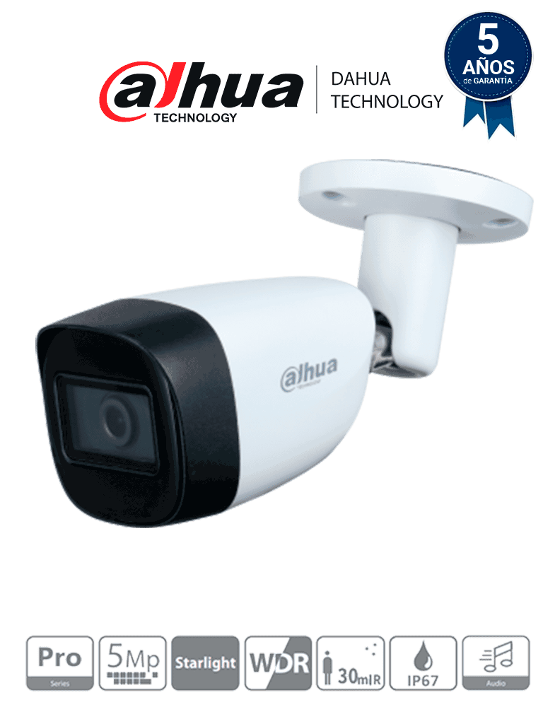[DH-HAC-HFW2501CMN-A] Dahua HAC-HFW2501CM-A - Cámara Ballet de 5 megapíxeles/ Serie Pro/ Lente 3.6mm/ 92 Grados de Apertura/ Micrófono Integrado/ IR de 30 Metros/ WDR 120dB/ 3D NR/ IP67