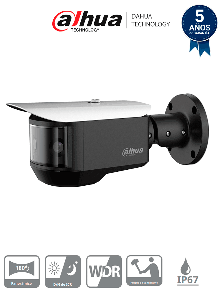 Dahua HAC-PFW3601-A180-AC24 - Camara Bullet Multisensor Panoramica/ 180 Grados/ 3 Lentes de 2 Megapixeles/ 20 Metros de Iluminación/ WDR Real de 120/ Starlight/ IP67/IK10/ 2D&3D NR