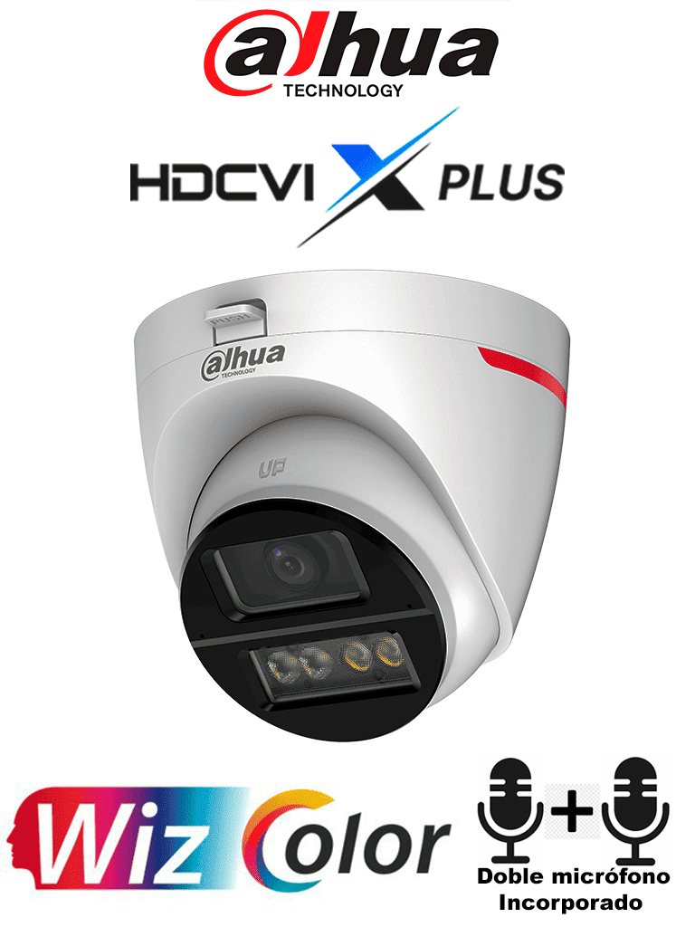 [DH-HAC-HDW1549XN-A-PRO] DAHUA DH-HAC-HDW1549XN-A-PRO -Cámara Domo 5MP WizColor/Imagen 24 Horas a Color/Corrección de Dist de Imagen Mediante IA/ Iluminador Int con Luz Calida/ Hasta 50m Ilumin/ Doble Mic Incorp/Campo de Visión de Hasta 101°/WDR Real/ Policarbonato+Metal #WZ #ZDW