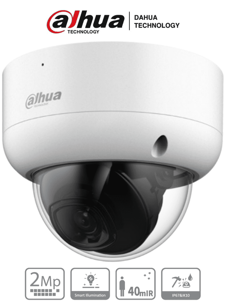 DAHUA HAC-HDBW1200EA - Cámara Domo de 2 Megapíxeles Antivandálica/ 1080p/ Lente 2.8 mm/ 115 Grados de Apertura/ IR de 40 Metros/ Super Adapt/ Protección IK10/ Uso Exterior IP67/ Soporta: HDCVI/TVI/AHD y CVBS/ #DMIP